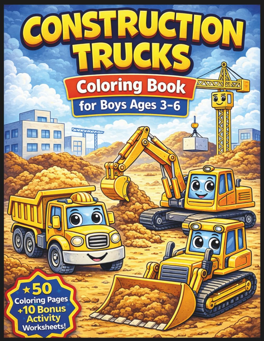 Construction Trucks Coloring Book for Boys Ages 3–6: Bold and Easy Truck, Excavator & Bulldozer Pages for Preschool Fun: 50 Big & Simple Construction ... Kids – Easy Designs with Thick Bold Outlines