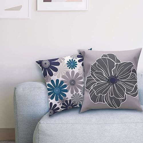 Miniatura 6 de ROCK CLOUD Juego de 4 fundas de almohada azules de 18 x 18 pulgadas, fundas de almohada decorativas para sofá, fundas de almohada modernas para sala