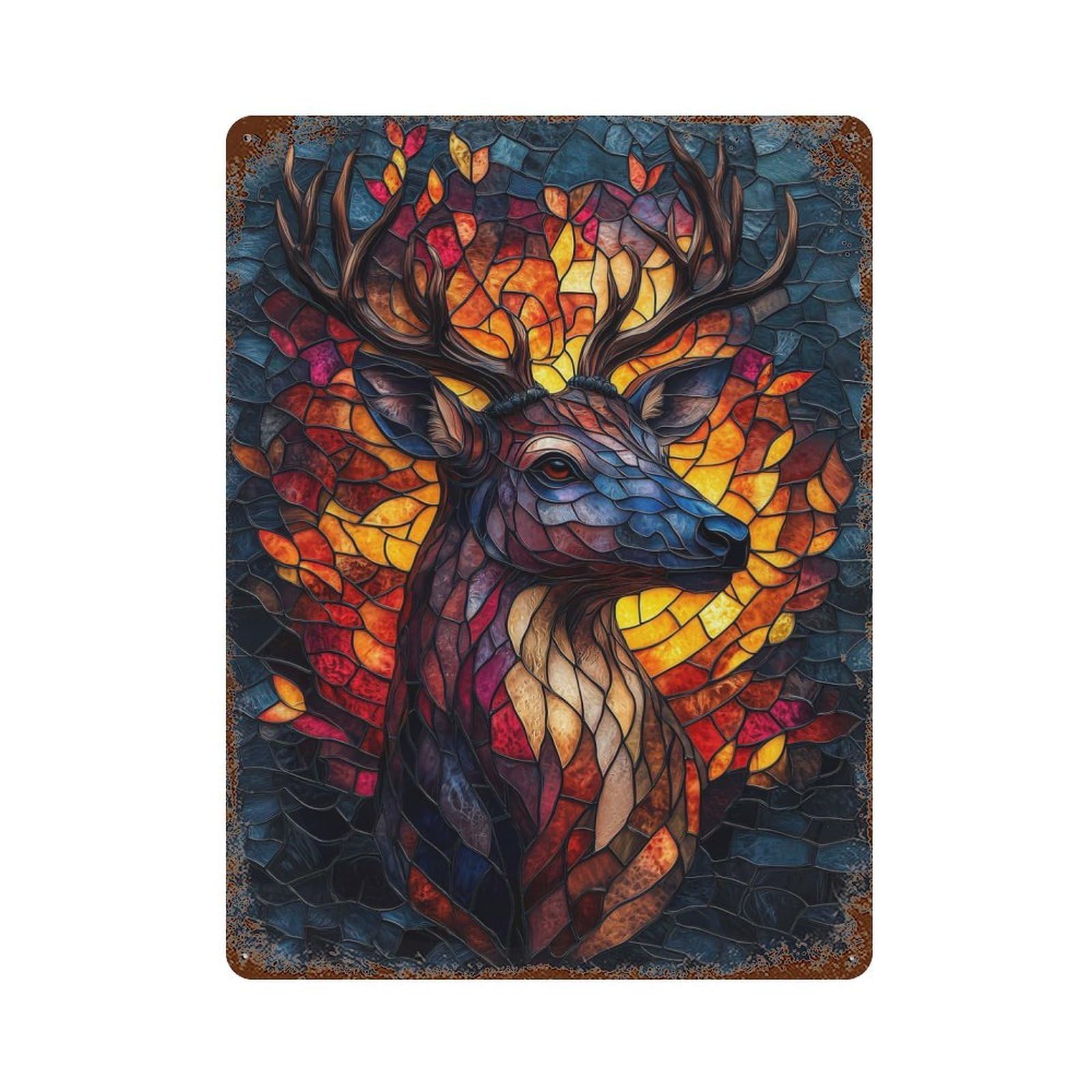 Stained Glass Deer Vintage Metal Tin Sign 15.7"x11.8", for Garage, Bar And Workshop Decor, Novelty Wall Decor