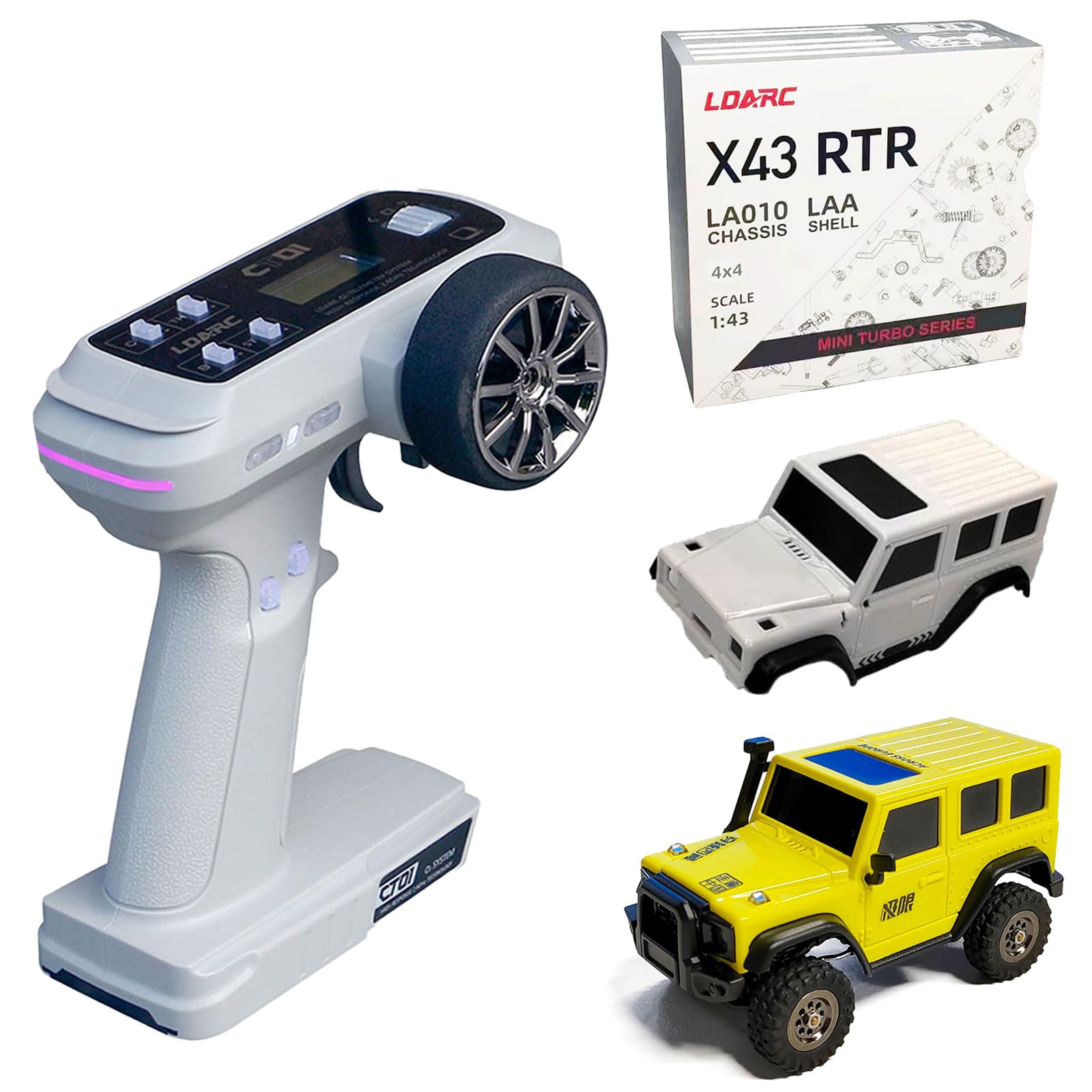 LDARC Mini RC Crawler in scala 1:43 RTR RC Rock Truck 4x4 2,4 GHz Modello di auto telecomandata per hobby RC Buggy, con carrozzeria sostituibile fai da te (giallo)