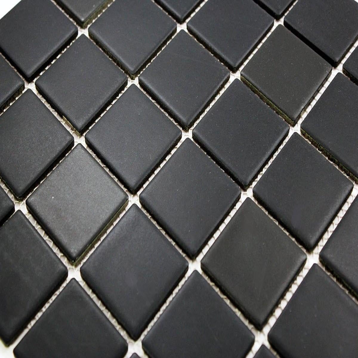 Tenedos 2x2 Matte Black Porcelain Mosaic Tile – Slip Resistant 12x12 Mesh-Mounted Sheet for Bathroom Floor, Shower Wall, Kitchen Backsplash (Box of 5 Sheets – 5 Sq.Ft)