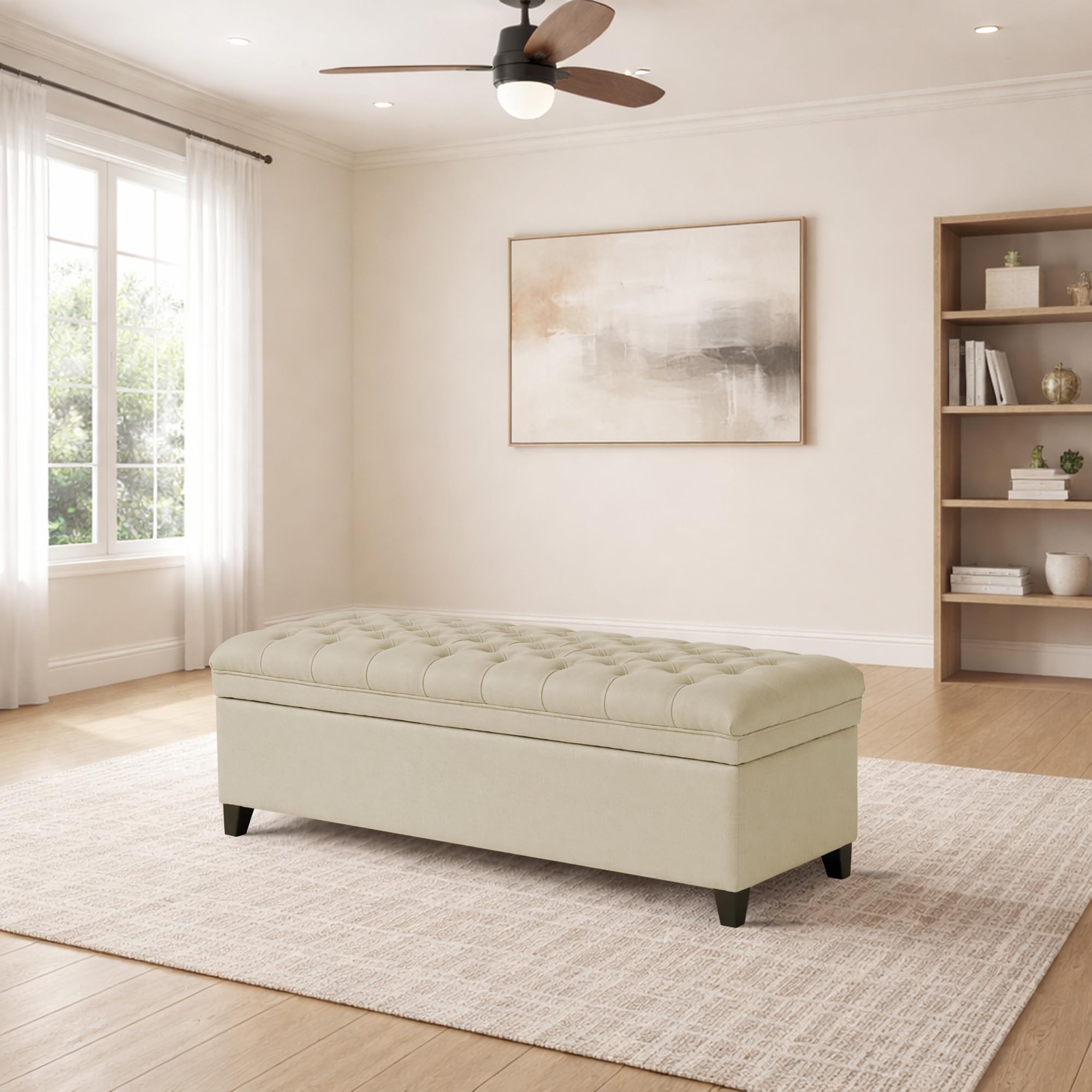 GRAPEWOOD Silvian Ottoman Bench with Storage for Living Room, Storage Chest for Sofa Couch Bedroom | Hall Office (Cream Colour)-image-11