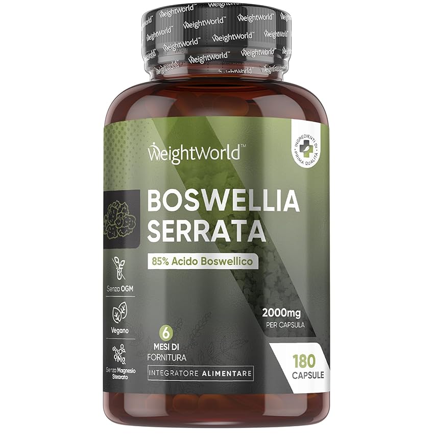 Boswellia Serrata WeightWorld, 180 Capsule Vegane (6 Mesi) da 2000mg, 85% Acidi Boswellici, Estratto 5:1, 1 Sola Capsula al Giorno, Boswellia Integratore, Privo di Magnesio Stearato e Senza Glutine