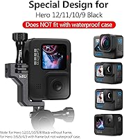 Vista 4 de HSU 90 grados de aluminio vertical soporte adaptador codo montaje para gopro hero 13/12/11/10/9 negro