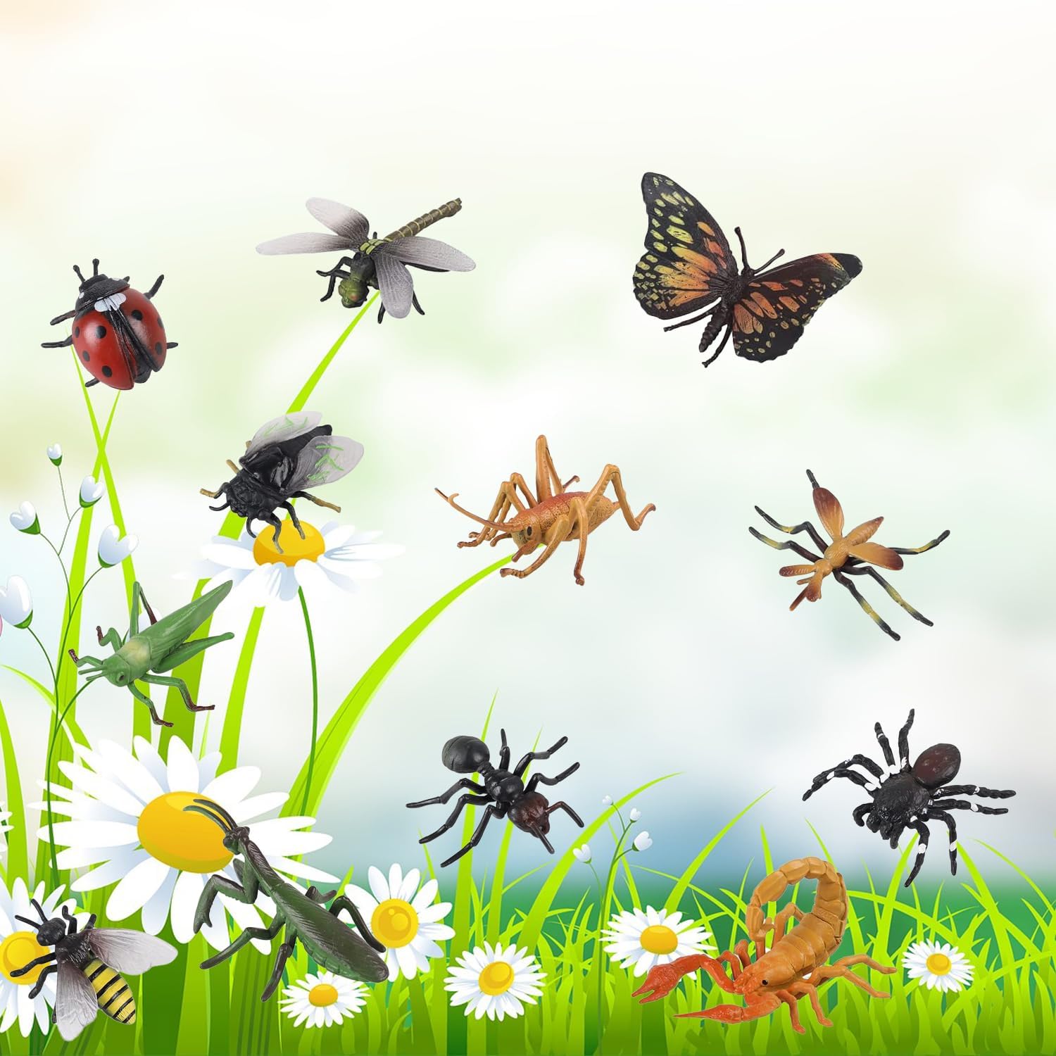 12 Pcs Large Insects and Bugs for Kids - Plastic Bug Toys | Animal Figures Halloween Party Favor Cake Topper Insect Figurines