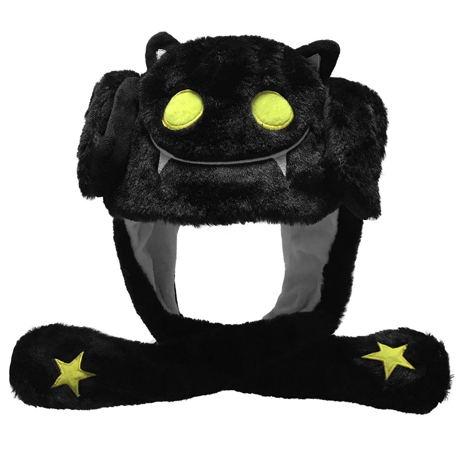 Ear Moving Jumping Hat Funny Plush Ghost Hat Unisex Earflaps Movable Ears Hat Cosplay Halloween Christmas Party Hat - Black Ghost