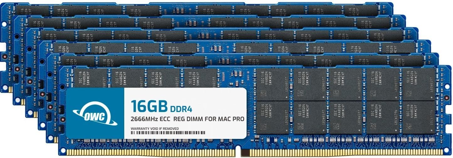 OWC 96GB (6 x 16GB) DDR4 ECC Registerd CL21 PC4-21300 2666MHz SDRAM Memory Ram Upgrade Module Compatible with 2019 Mac Pro 8-Core (Model ID: MacPro7,1) (OWC2666R1M96)