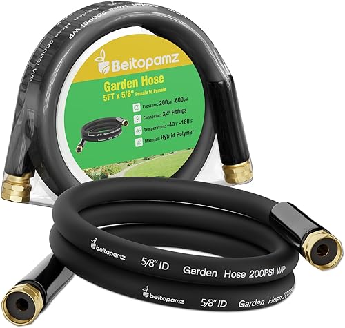 Miniatura 21 de Manguera de Jardín Corta de 5 pies x 5/8 pulgadas de Macho a Hembra, Manguera de Agua Pequeña de Servicio Pesado, Conector de Extensión, Manguera
