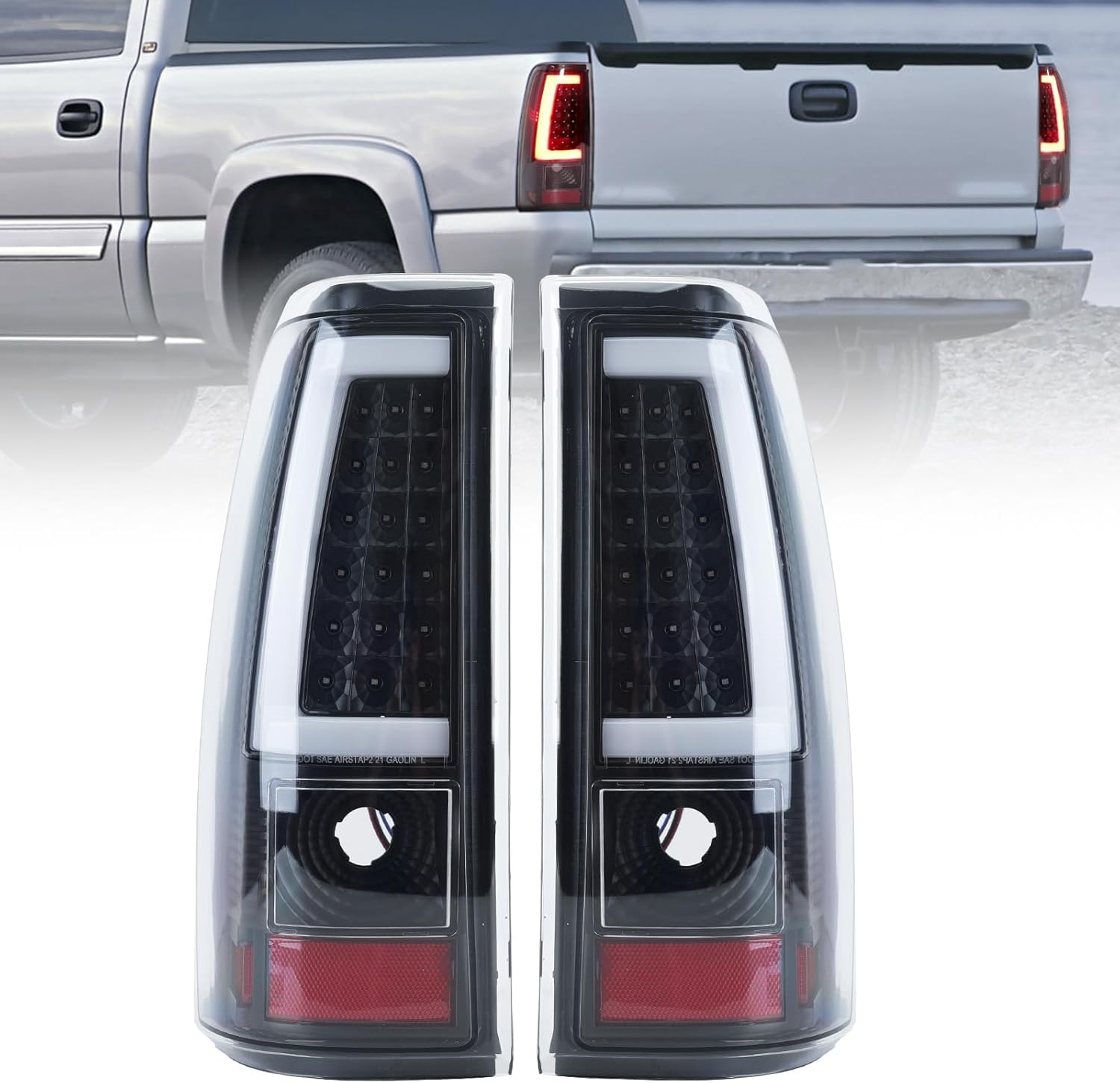 LED Tail Light for 2003 2004 2005 2006 Chevy Silverado 1500 2500 3500 Black LED Tube Rear Brake Lamps C-Type Pair Set