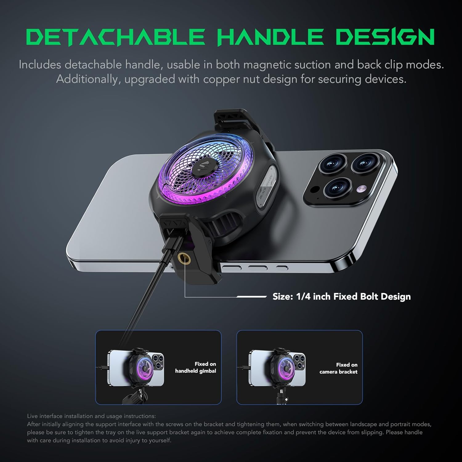 Detachable handle design and mounting options for Black Shark Cooler 4Pro