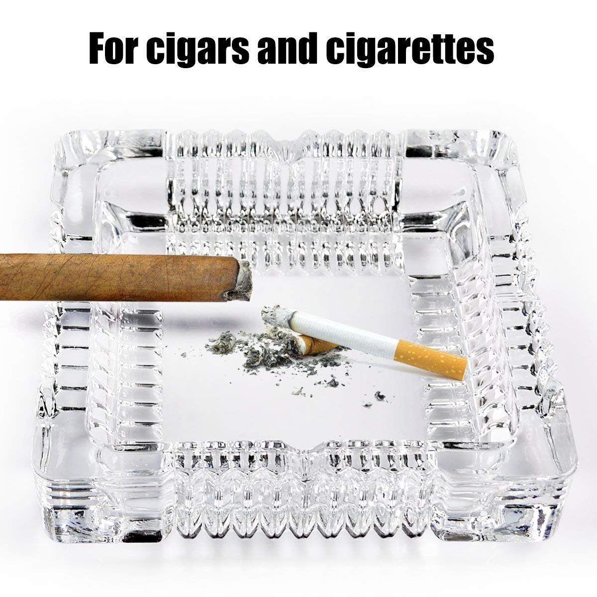 Ezalla Big size Crystal Glass Square Ash Tray Glass Ash Tray for Cigarette, Cigar Smoking for Home, Car, Balcony, Crystal Clear Big Size Square Ash Tray Crystal Quality Glass Tray for Candy Mukhavas Dryfruits Square Big) 1