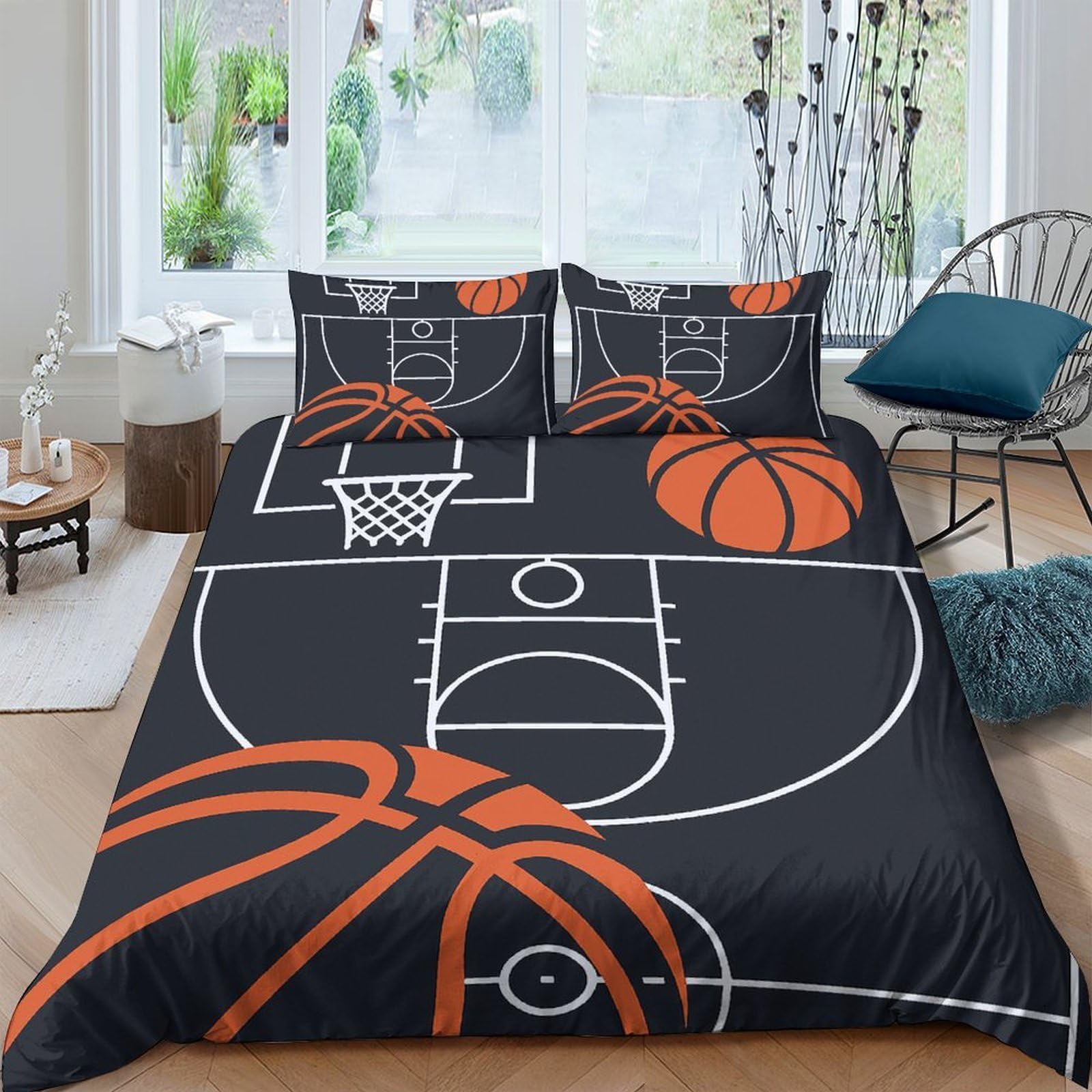 Ctjqhvkz Style-5 3D Printed Basketball Court Fitted Sheet Microfiber Soft Orange Ball Bed Cover For Bedroom Dorm Protection Decor Single（135X200cm）