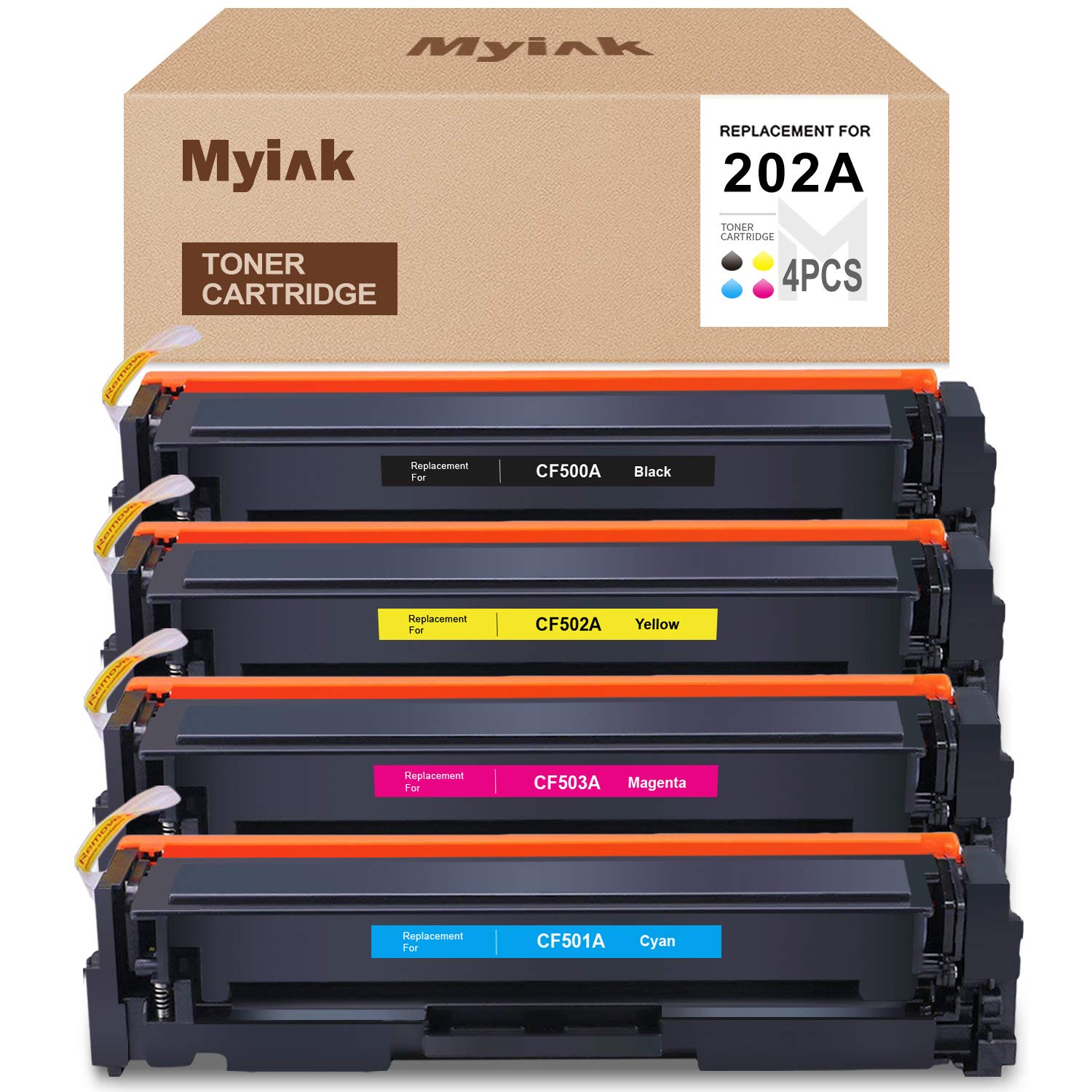 MYIK Compatible Toner Cartridge Replacement for HP 202A CF500A CF501A CF502A CF503A to use with Laserjet Pro MFP M281fdw M254dw M281dw M280nw M281cdw (Black Cyan Magenta Yellow 4-Pack)