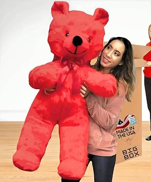 4-Foot Giant Red Teddy Bear 48 Inches Big Soft Plush Animal Fully Stuffed in Gift-Friendly Big Box, Impressive Heavy Weighted Plushie Weighs 10 Pounds Made in The USA