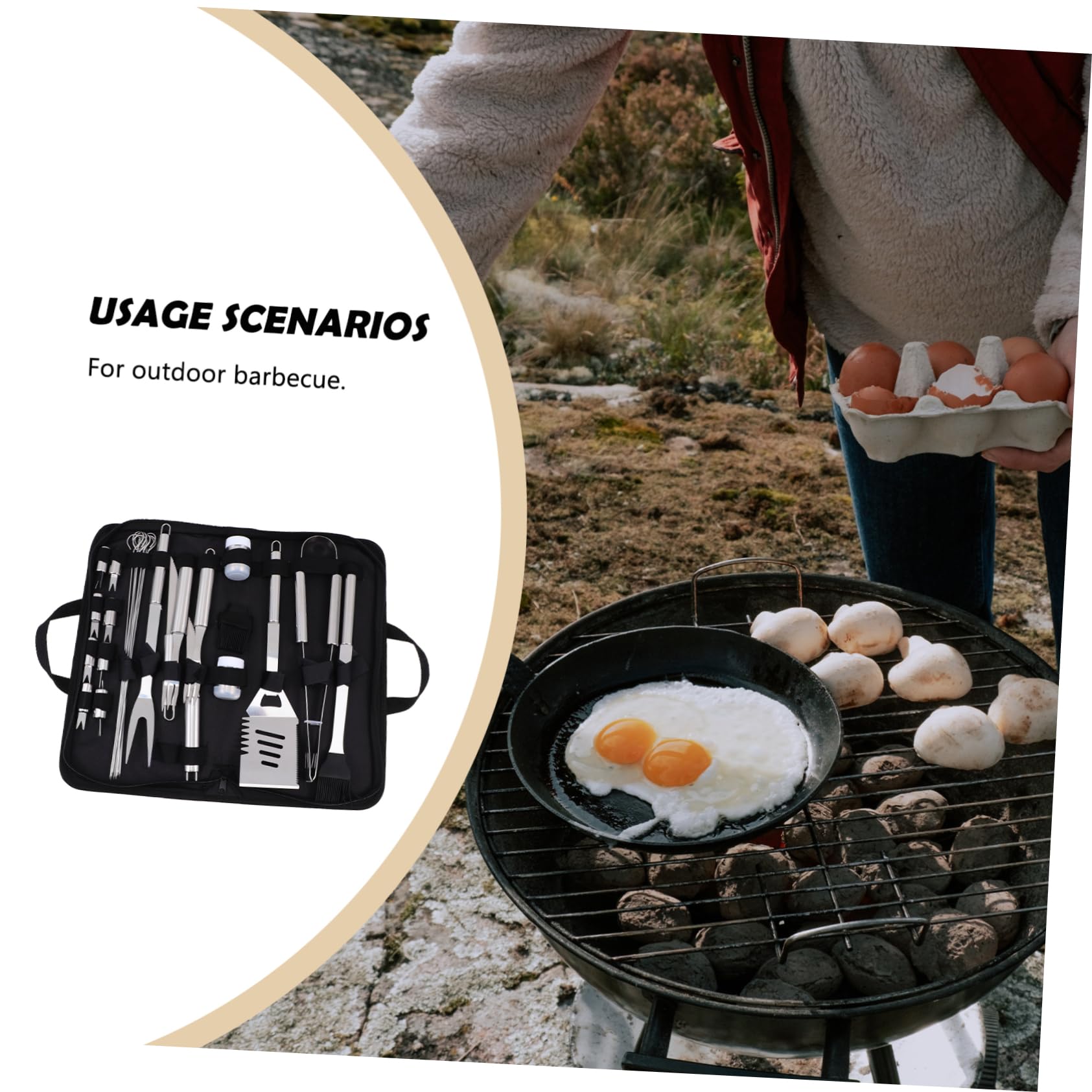 1Set Kit Utensili Bbq Portatili Inossidabile Set Completo per Barbecue All con Oxford Accessori per Grigliate Picnic e