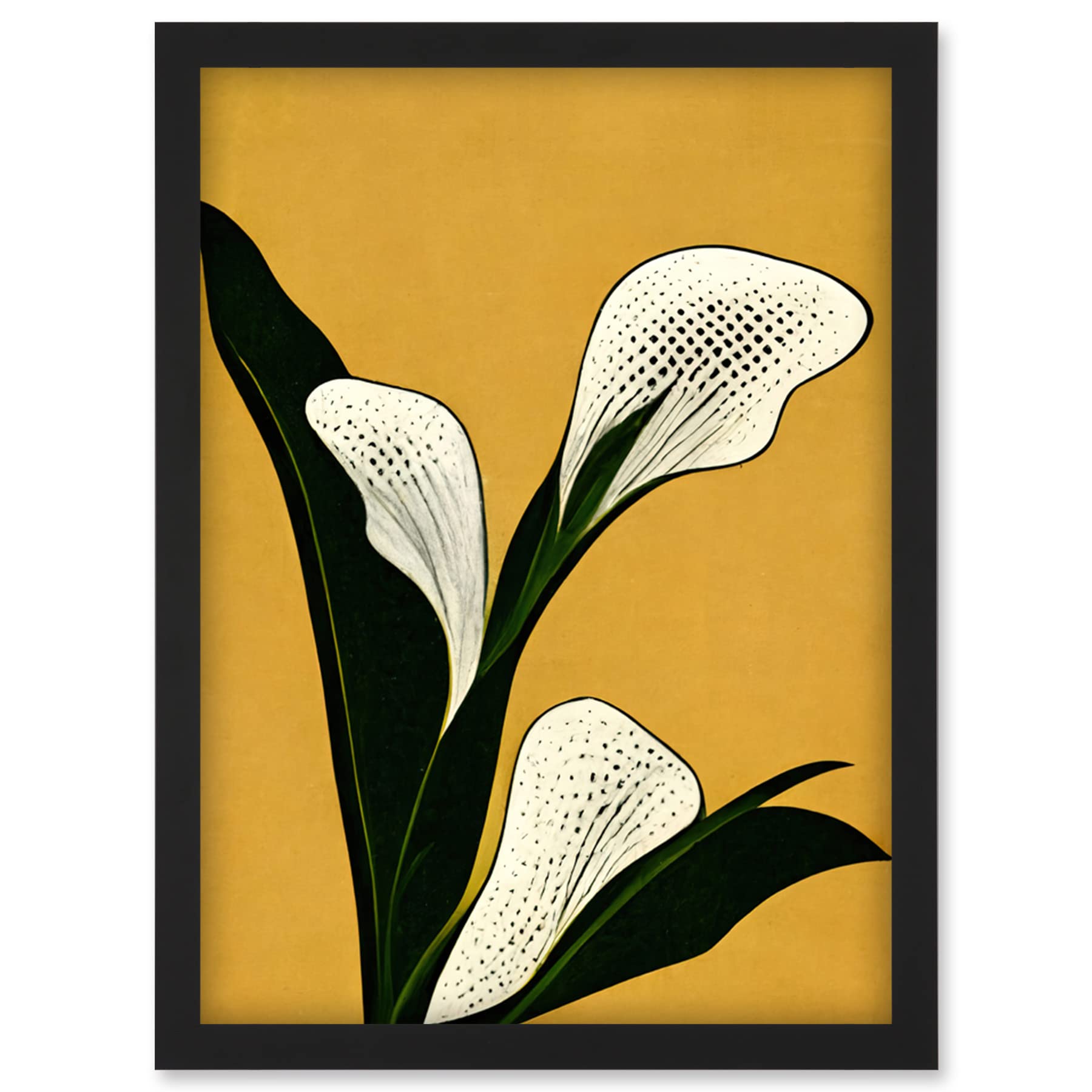 Doppelganger33 LTD Art Deco Pop Art White Calla Lily Flower Plant Artwork Framed Wall Art Print A4