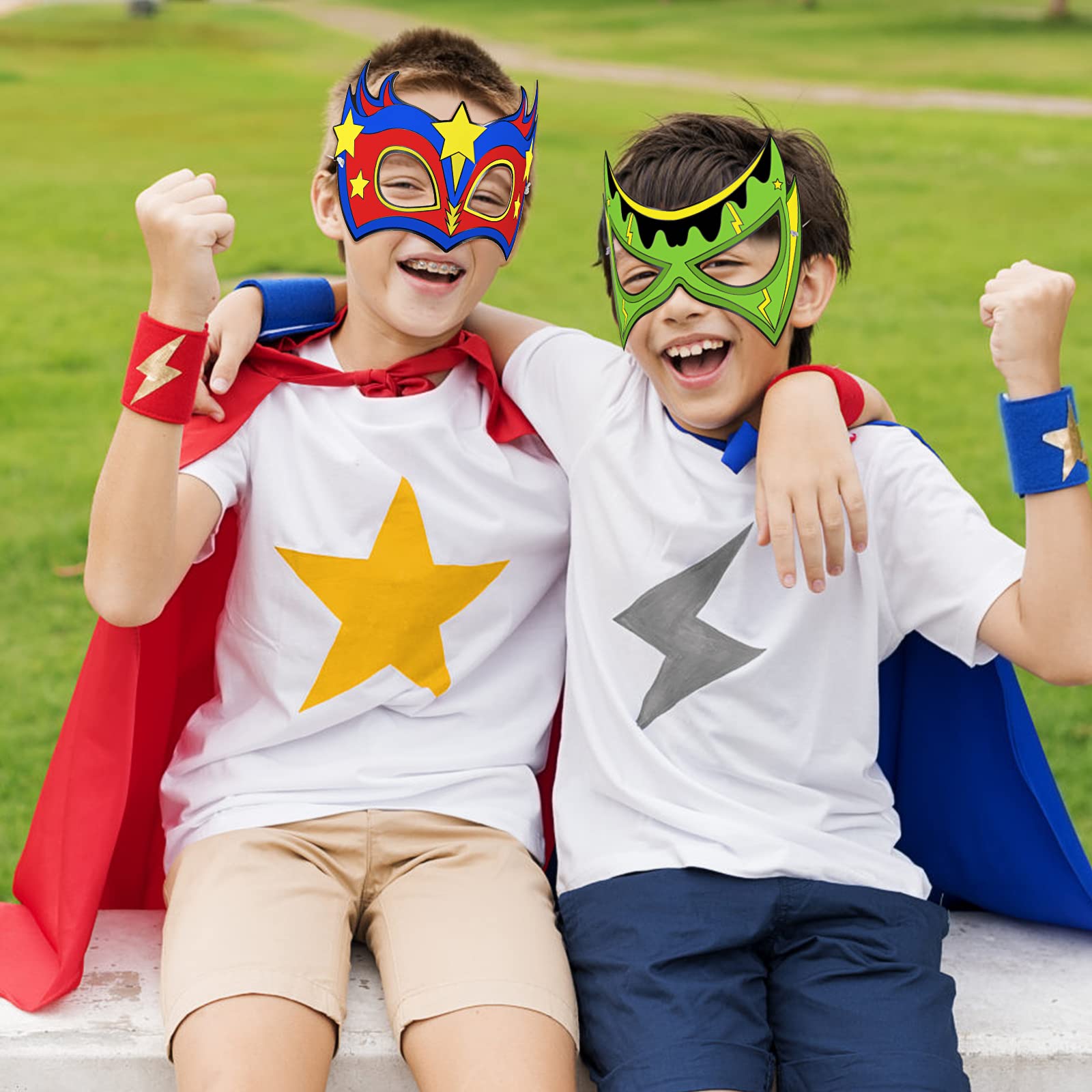Hifot 9 szt. DIY maski superbohaterów na imprezę dla dzieci: biała kartka papier artystyczny z elastyczną linką do cosplay, przebieranki, artykuły na przyjęcie urodzinowe