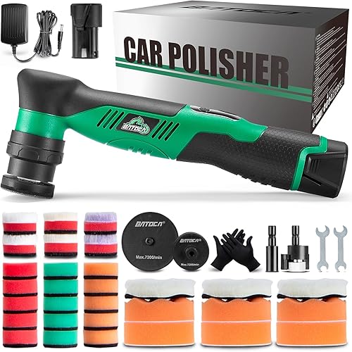 BATOCA S5 - Mini pulidora inalámbrica para coche, máquina pulidora de doble acción y rotativa, 1 batería de 12 V, 2 A con almohadillas de pulido de
