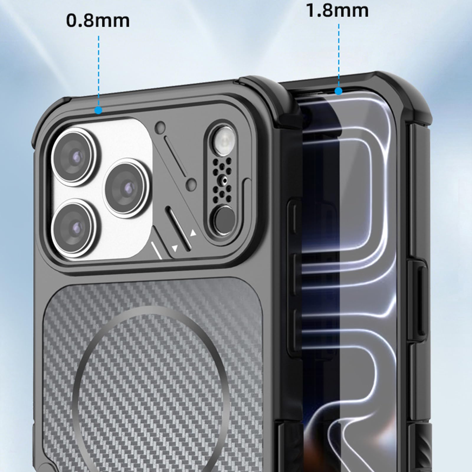 Sottile Custodia per iPhone 17 Pro Max/17 Pro/17, Fibra di Carbonio Modello | Magnetica Glassata Antiscivolo Fotocamera Protezione Cover Supporta Ricarica Wireless Telefono Caso