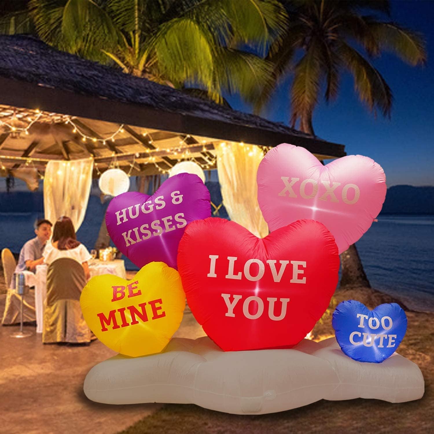 6FT Length Valentine's Day Inflatable Sweet Hearts Outdoor Decoration, Blow up Valentine Romantic Holiday Decor Built-in 5 LEDs for Wedding Propose Indoor Yard Party Supplies