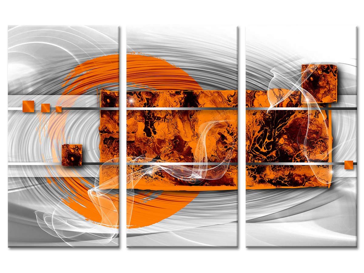 Declina, Quadro Decorativo da Parete per Soggiorno Moderno, Quadro Decorativo da Parete, Tela triptica Arte Astratta Saggezza 120 x 80 cm, Arancione, Canvas, Arancione, 120x80 cm
