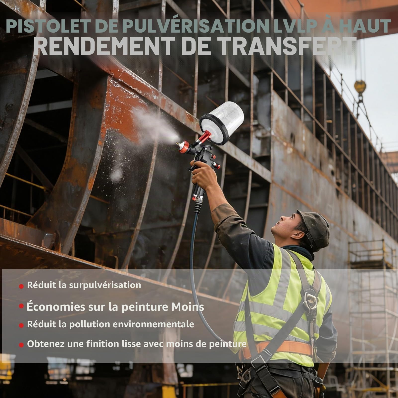 A610 LVLP Pistolet pulvérisateur à air comprimé avec Buses de 1,3/1,5/1,7 mm, 650 ML, avec 10 gobelets jetables, Pistolet à Peinture pour Voiture et Maison