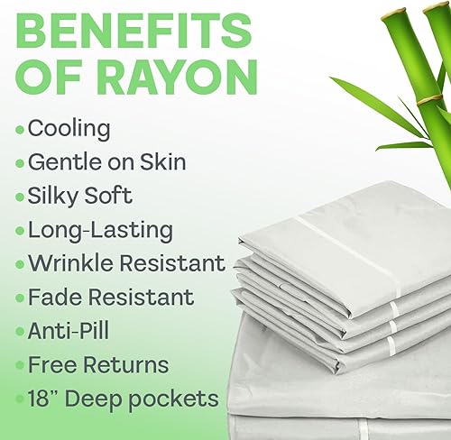 Miniatura 3 de Sacred Thread Juego de sábanas de rayón de 4 piezas hecho de bambú, juego de ropa de cama y fundas de almohada con bolsillos profundos, ropa de cama