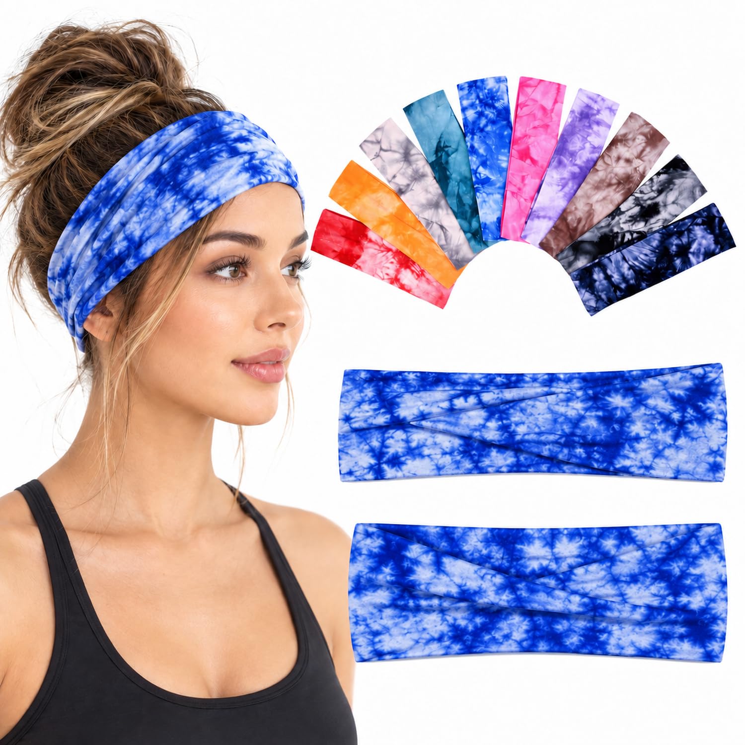 10 Pack Tie Dye Headbands for Women Girls Teens