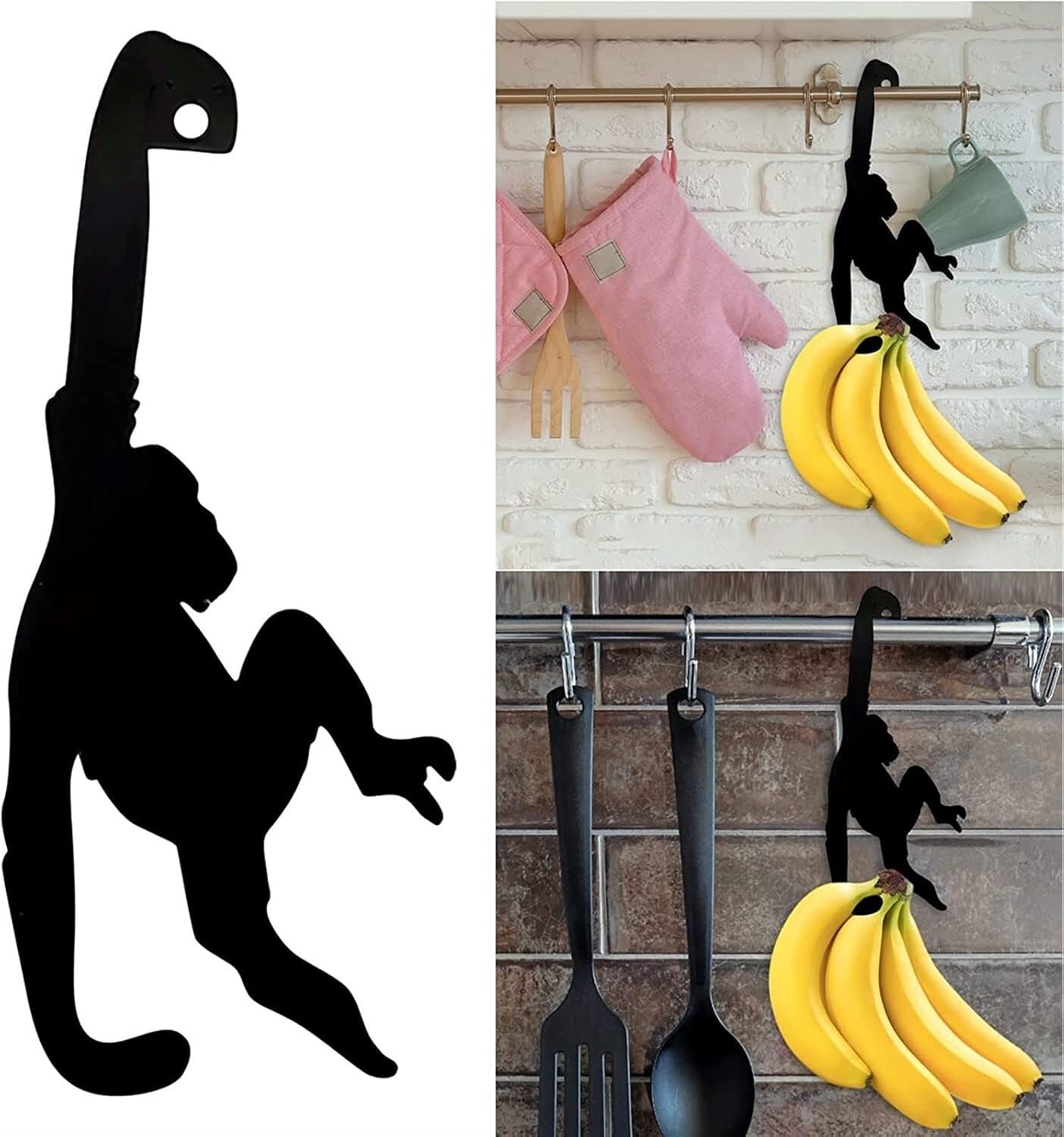 EBETSU Black Banana Monkey Hook Rack, Hold Your Bananas in