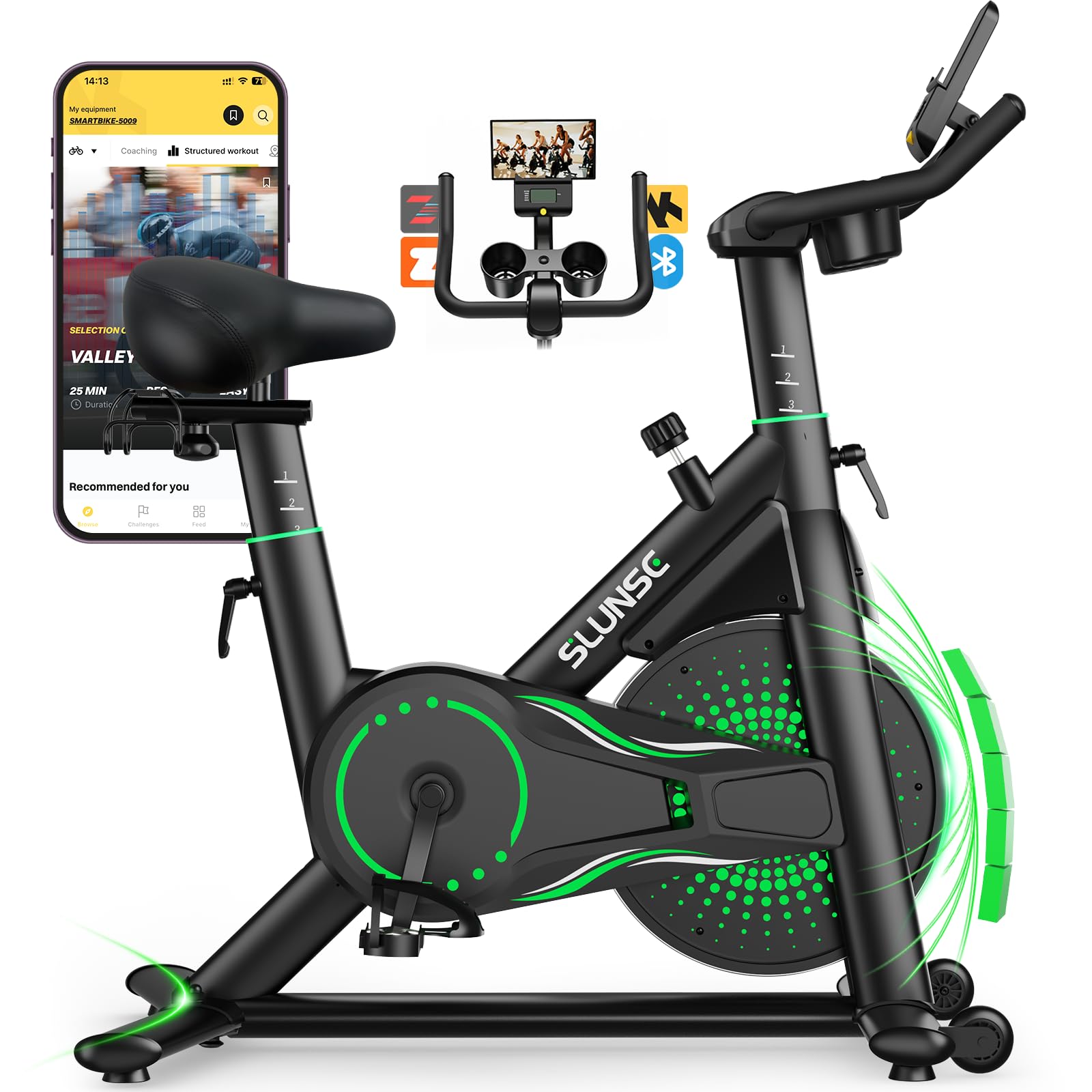 Exercise Bike for Home Use, Quiet Magnetic Resistance Spin bike with Smart APP, Home Gym Equipment Stationary Bike, Indoor Cycling Bike with LCD Display, Tablet Holder, 180KG Weight Capacity