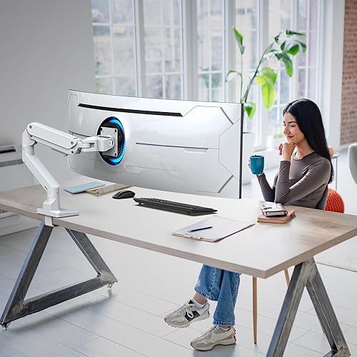 Miniatura 7 de BEWISER Soporte de brazo de monitor resistente para pantallas de 34 a 49 pulgadas y ultra de 57 pulgadas, capacidad de peso de hasta 44 libras,