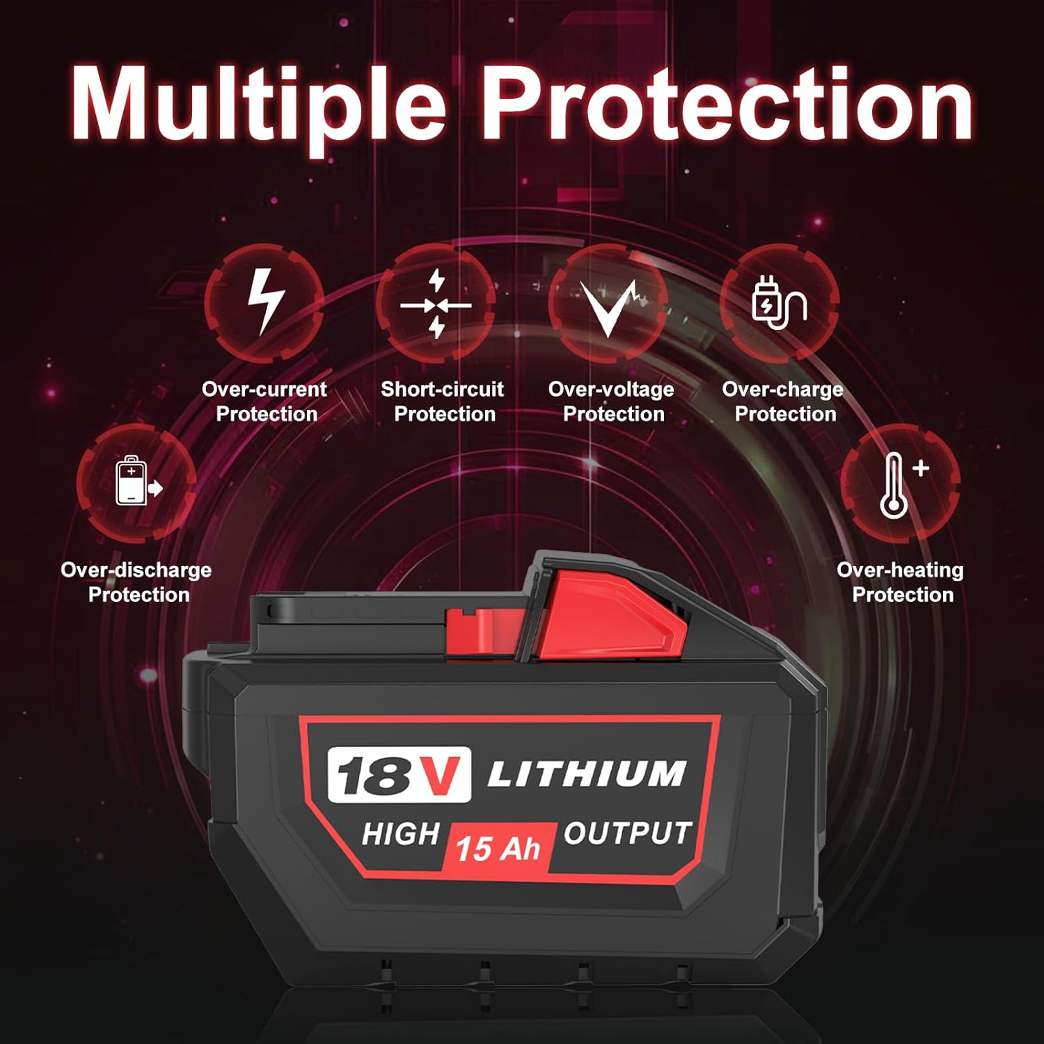 【4 Pack Upgrade 15.0Ah】 High Output Lithium ion Battery Replacement for Milwaukee 18V Battery Compatible with Milwaukee 18 Volt Battery 48-11-1880, 48-11-1815, 48-11-1820,48-11-1850 Tools (Red)