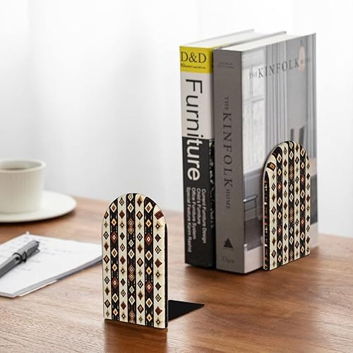Miniatura 4 de Book Ends for Shelves 1 Pair - Retro Pattern A Print Wood with Metal Base Bookends for Heavy Books, Book Stand Organizer Holder for Books Movies Cds