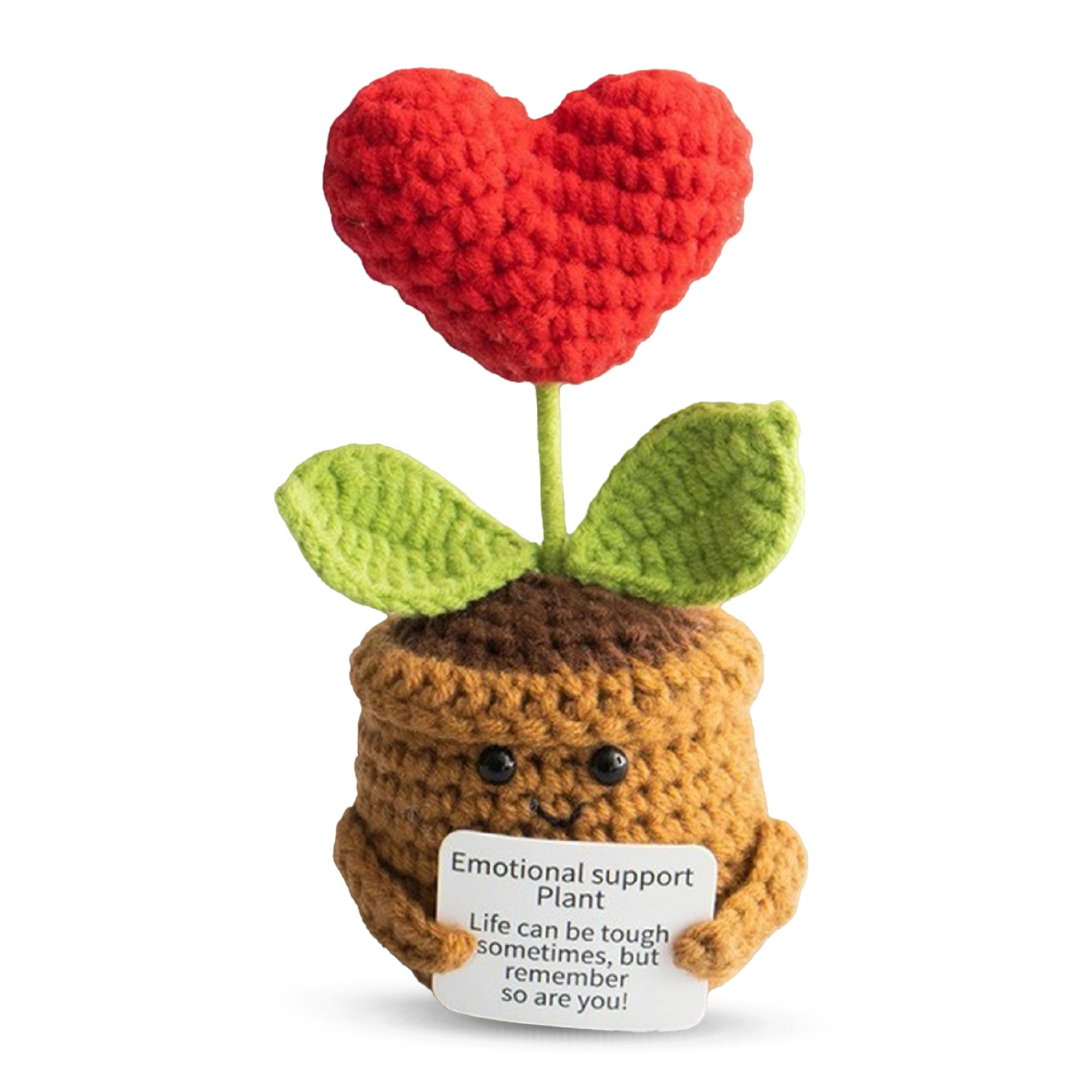 Handmade Crochet Emotional Support Heart Knitted Flower Pot Cute Positive Desk Buddy Gift Friends Family Coworkers Students Teacher Encouragement Gift Mental Health Support Home Office Desk Decoration