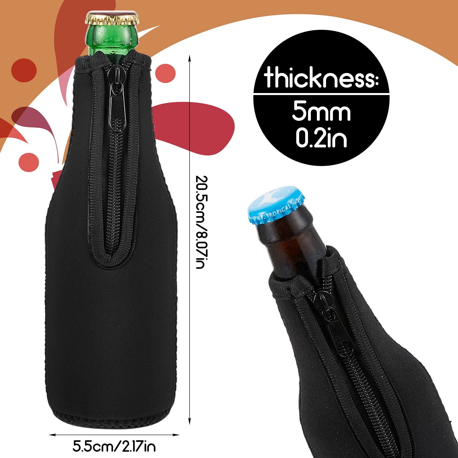 24er Pack Kühlhülsen für Dosen & Flaschen Neopren Reissverschluss Abdeckungen für Bierdosen Multicolor Bierflaschenisolatoren dicke Ärmel für Bierdosen mit genähten Stoffkanten geschlossener Boden für