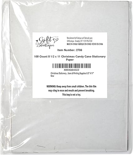 Miniatura 8 de Gift Boutique Hojas de papel de Navidad con membrete, paquete de 100 unidades, diseño rústico de bastón de caramelo para escribir cartas,