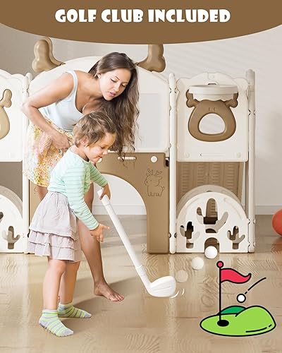 Miniatura 4 de XJD Tobogán para niños pequeños, juego de tobogán 13 en 1 para niños, nueva actualización con set de golf, aro de baloncesto, pizarra para juego