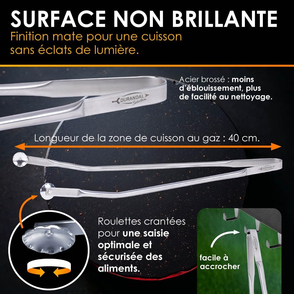Pince barbecue inox à roulette Durandal Selection, Argenté, Acier Inoxydable