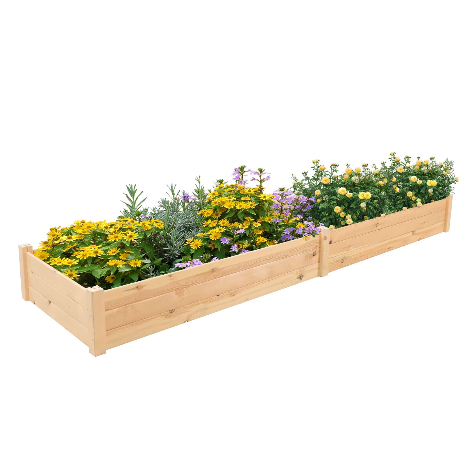 Crownland Outdoor Gardens 8ft Raised Garden Bed Wooden Garden Box, Planter Box Kit for Planting Flowers Vegetables Fruits, Natural