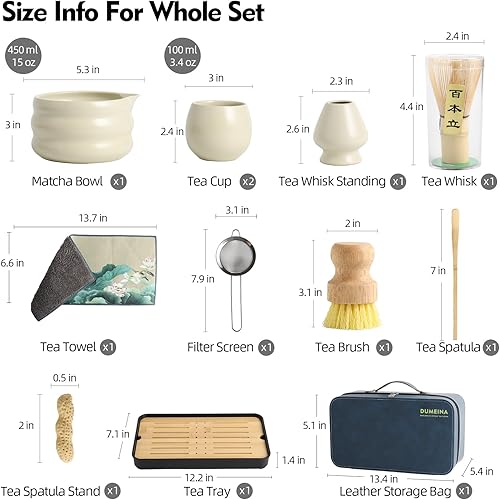 Miniatura 3 de Juego de matcha japonés, juego de 12 piezas, con 2 tazas y 1 bolsa de almacenamiento de cuero, 15 onzas, juego completo de té matcha de viaje, kit