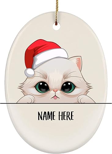 Lovesout - Gorro de Papá Noel con nombre personalizado y cerámica ovalada, diseño de gato persa