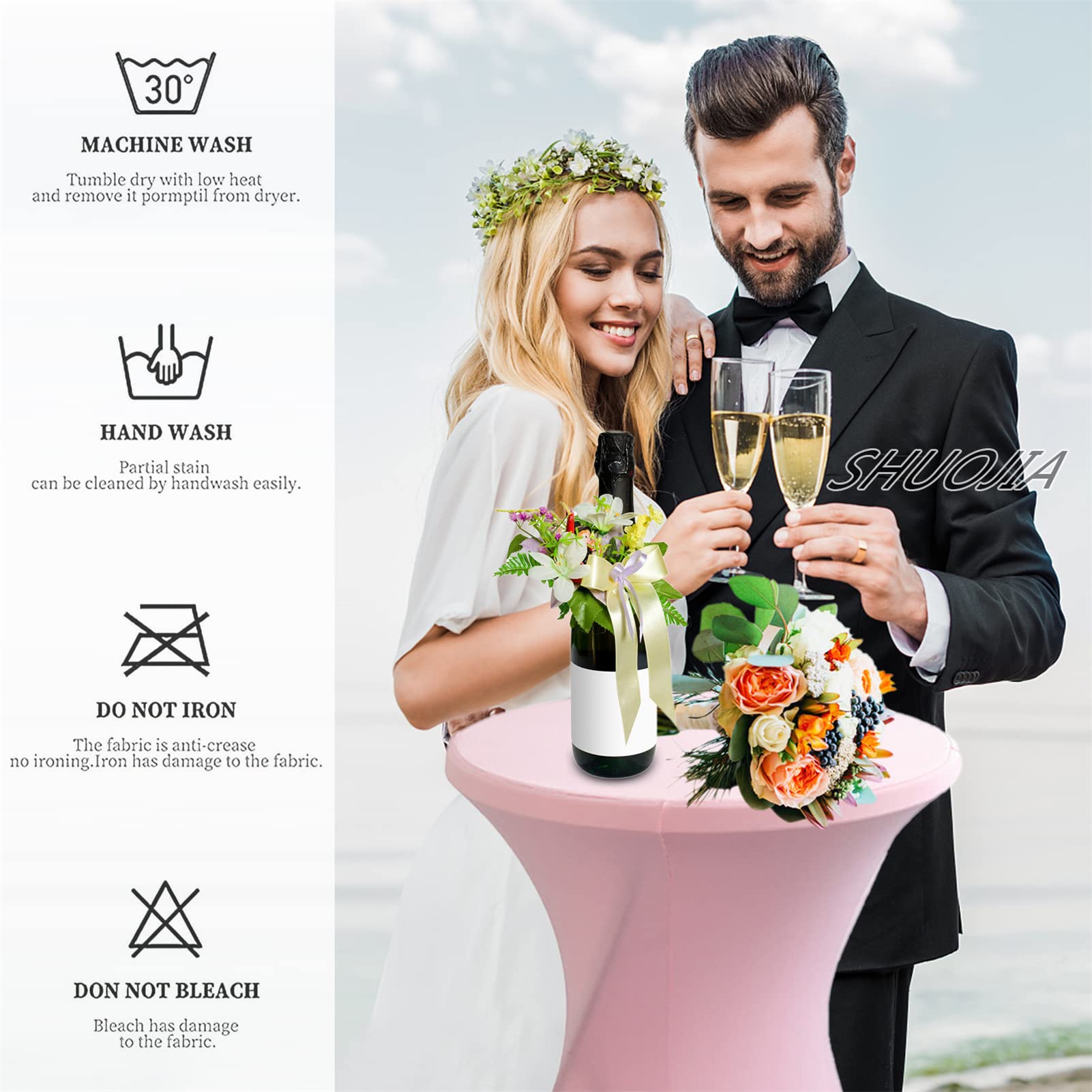 1/2/4pcs Housse De Table De Bistrot, Housse Mange Debout, Nappe Mange Debout Nappe Cocktail Ronde, Housse De Table De Extensible en Spandex pour Bar,Mariage,Cocktail (Pink,4Pcs-80cm)