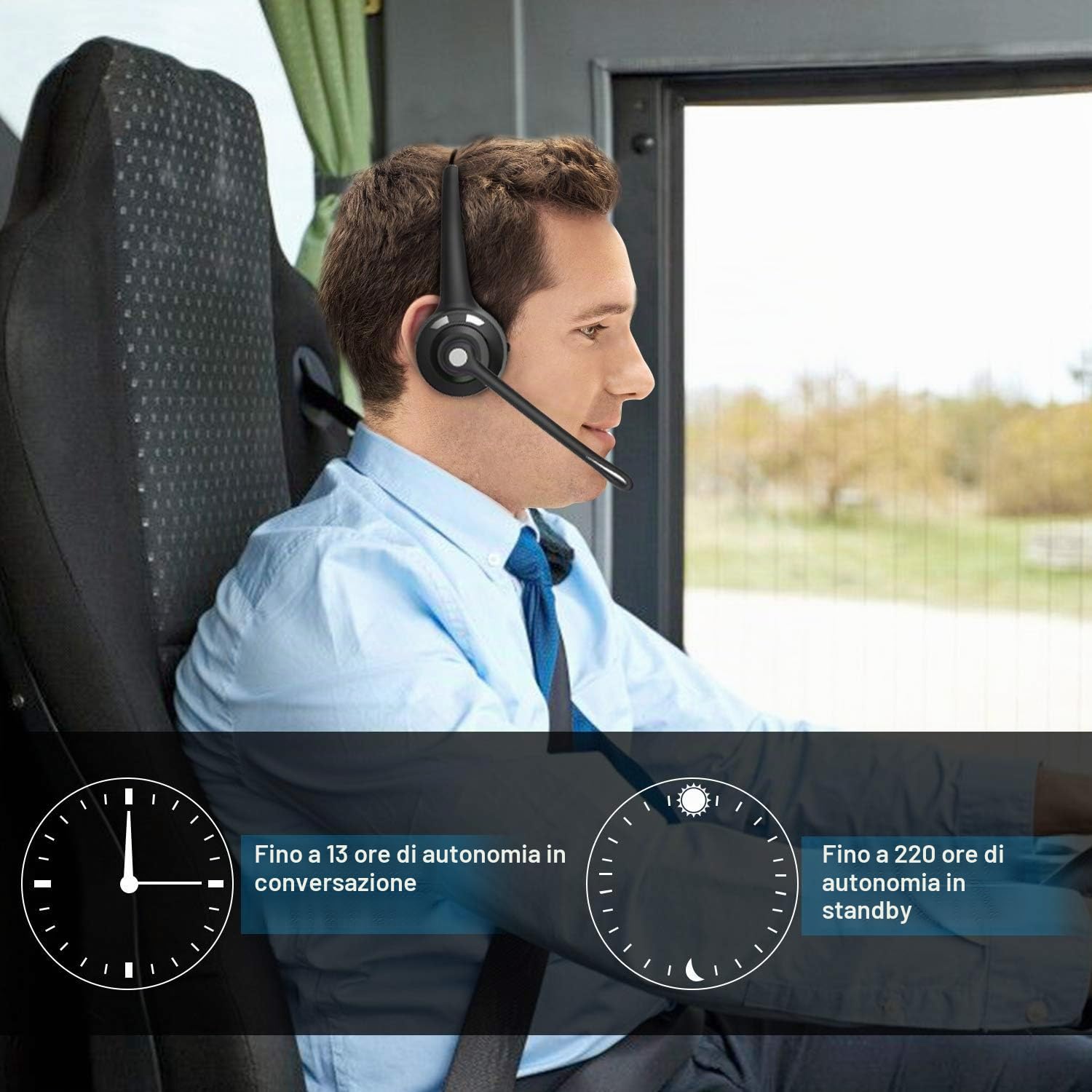 ShinePick Cuffie Bluetooth senza fili con microfono, cuffie on-ear con cancellazione intelligente del rumore, per camion, PC, ufficio, Skype, call center