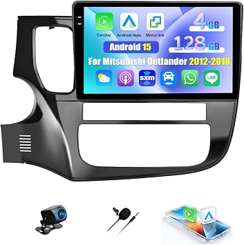 [4G+128G] for Mitsubishi Outlander 2012-2018 Android 15 Car Radio with Carplay Android Auto 10.1 Inch Touch Screen Bluetooth FM RDS/WiFi/GPS Navigation/SWC+AHD Backup Camera