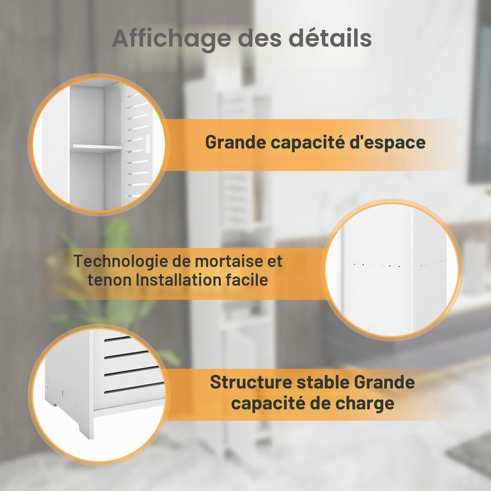 Meuble Toilettes WC Rangement - Support pour Papiers Toilettes- Meuble Salle de Bain- Etagère de Salle de Bain en PP - 26 * 22 * 118cm
