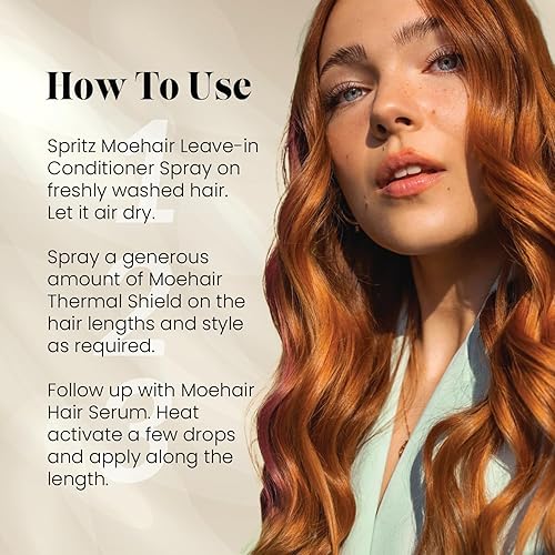 Miniatura 6 de MOEHAIR Acondicionador sin enjuague (12 onzas líquidas), spray de protección térmica para cabello (8 onzas líquidas) y suero para aliviar el