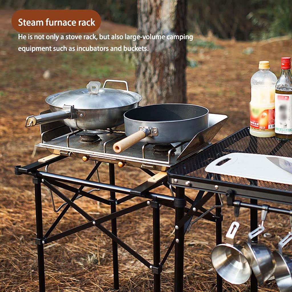 UPJAKS Mesa de Camping Plegable Mesa Plegable de Malla de Hierro Cocina móvil Picnic al Aire Libre Camping Cocina Consola portátil y fácil de Instalar Polo con Soporte Ligero para Picnic Playa Pesca