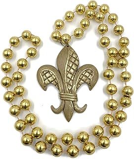 Fleur de Lis Tulip Design Mardi Gras Bead Necklace Cajun Carnival Festival New Orleans