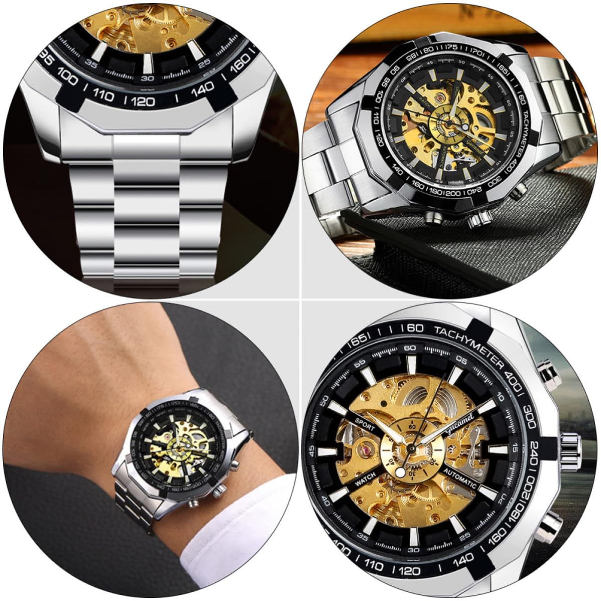 Artibetter 1pieza Reloj Automático Hombre con Mecanismo Luminoso y Diseño Esqueleto Acero Inoxidable para Eventos y Usos Diarios Regalo Elegante para Hombres