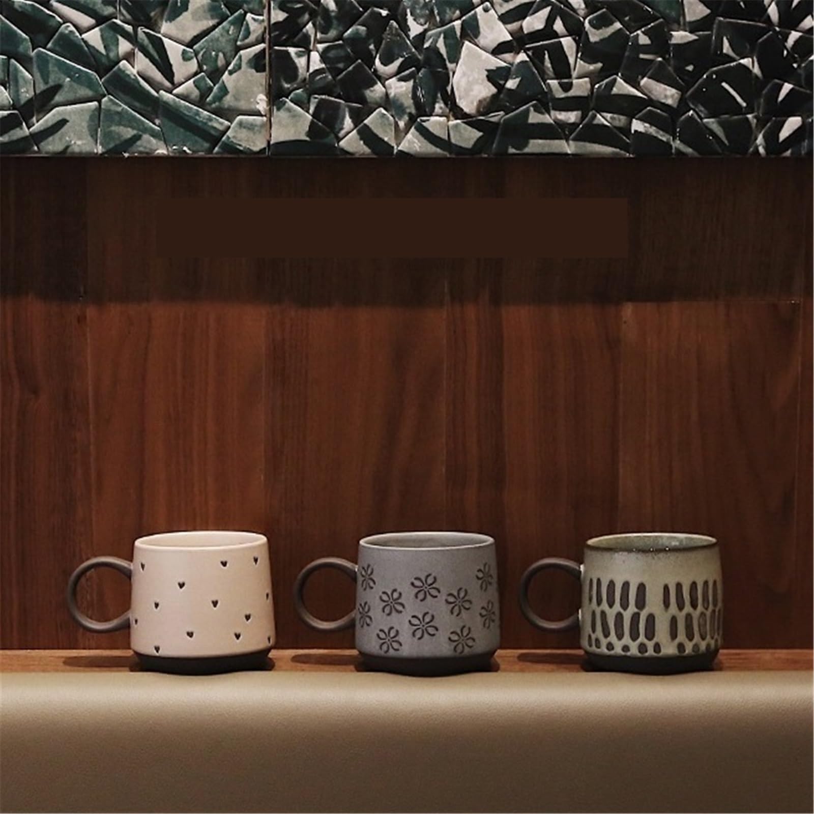 Tee Kaffeetasse Mugs Vintage Steinzeug Kaffeetasse gestreift Fisch Frühstück Haferflocken Becher